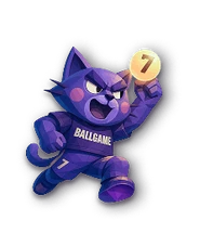 Ballgame cat mascot holding a gold token