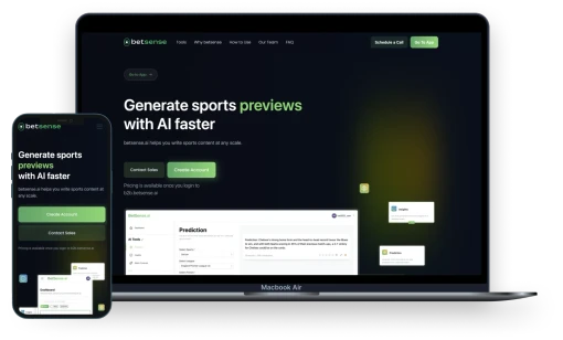The Betsense.ai landing page on desktop and phone