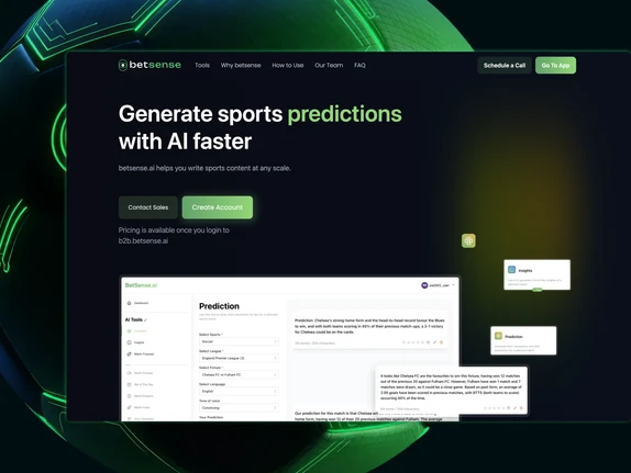 Betsense dashboard generating AI sports predictions