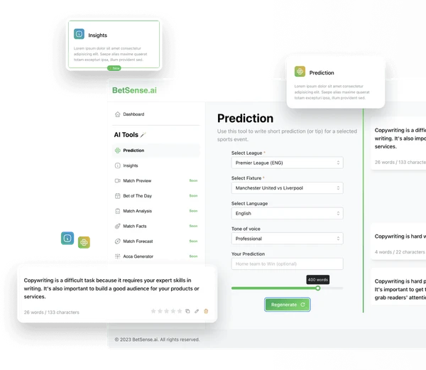 BetSense.ai prediction dashboard with AI-generated insights