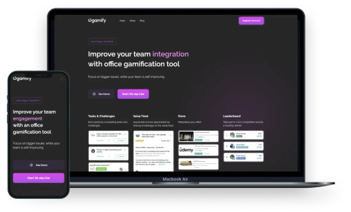 The Ogamify landing page on desktop and phone