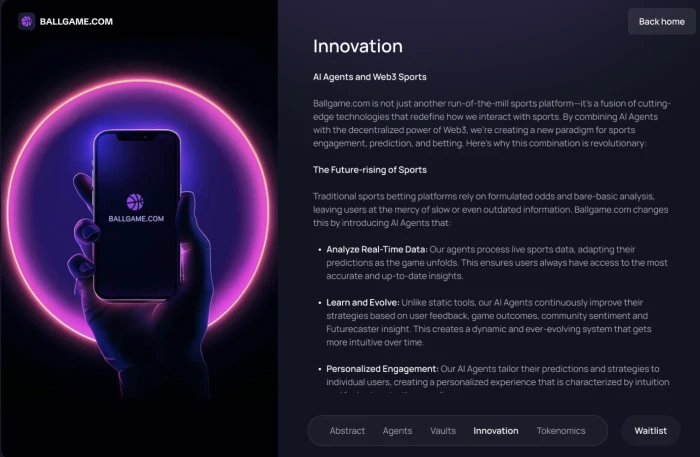 Webflow editor building the Ballgame innovation page
