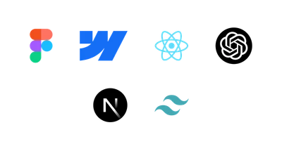Figma, Webflow, React, OpenAI, Next.js and Tailwind CSS logos